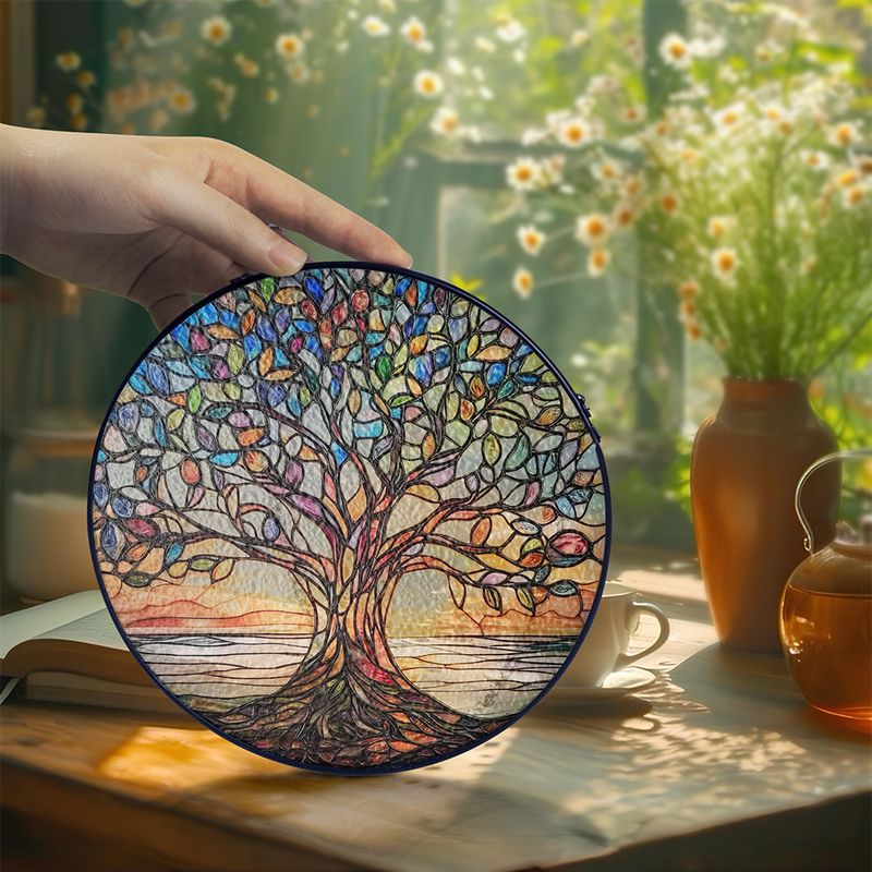 Håndlaget Vindusdekorasjon Livets Tre i Glassmaleri 2