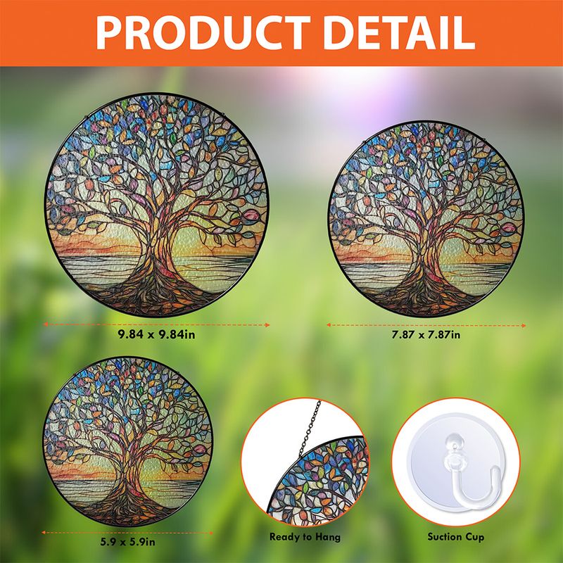 Håndlaget Vindusdekorasjon Livets Tre i Glassmaleri 6