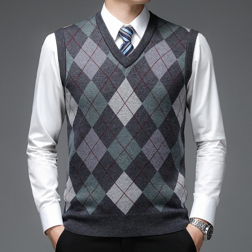 Herre Ærmeløs Sweater V-hals 6