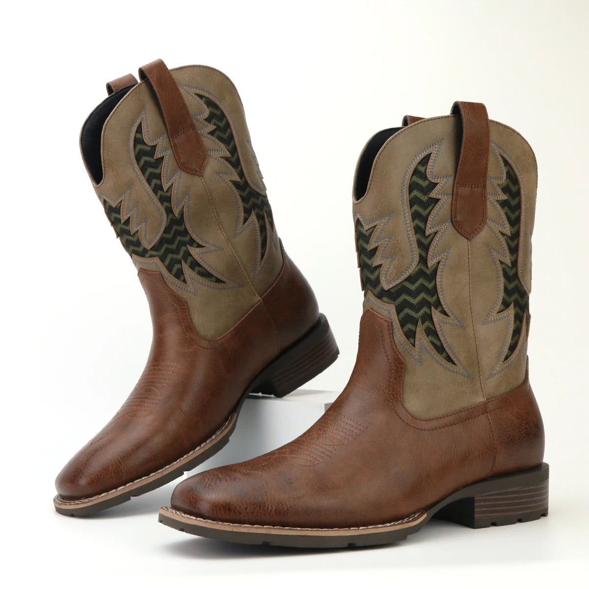 Herre Boots Vintage Brodert Lær og Tekstil 3