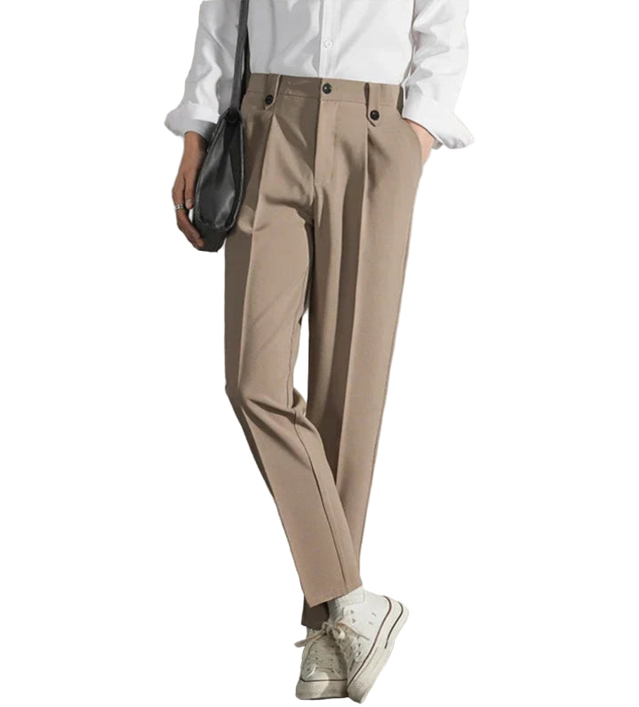 Herre Bukser Klassisk Passform Plisserte Front Rett Ben Bomullsmiks 0