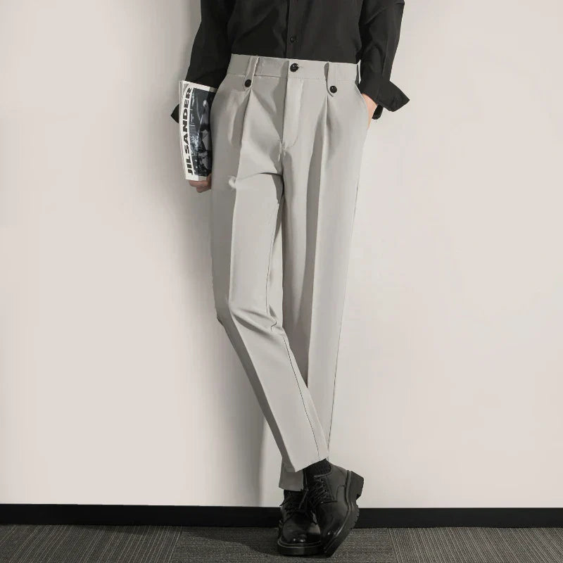 Herre Bukser Klassisk Passform Plisserte Front Rett Ben Bomullsmiks 1