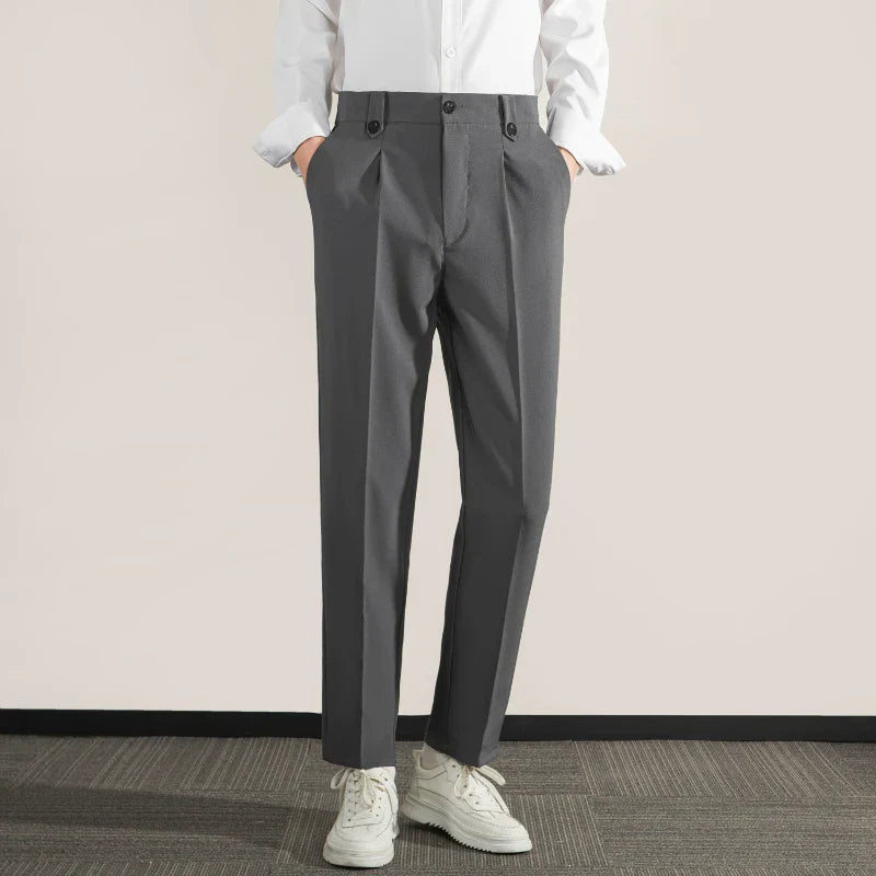Herre Bukser Klassisk Passform Plisserte Front Rett Ben Bomullsmiks 2