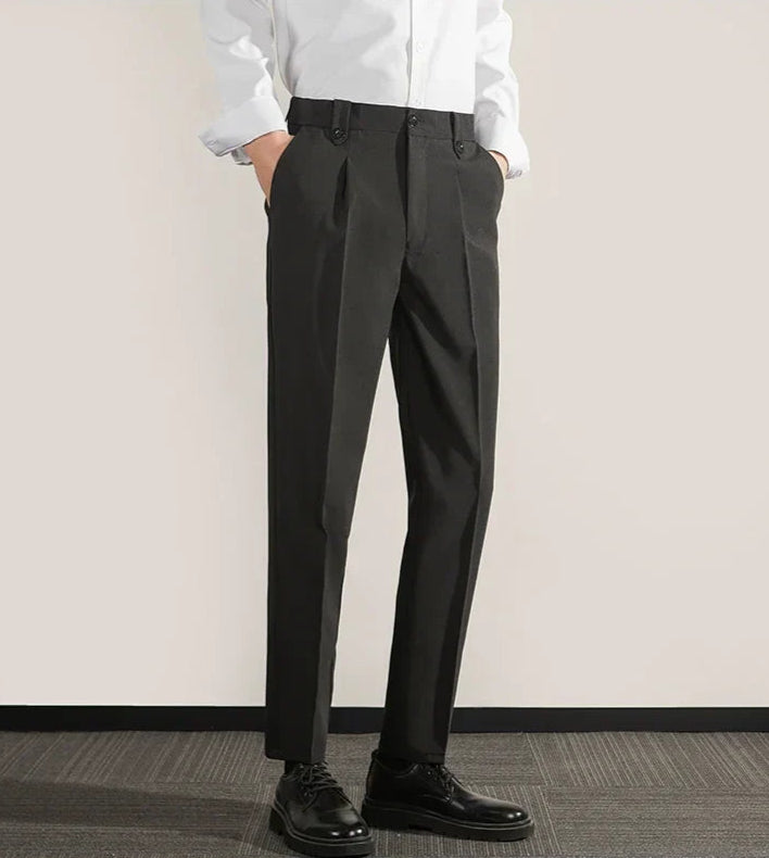 Herre Bukser Klassisk Passform Plisserte Front Rett Ben Bomullsmiks 3