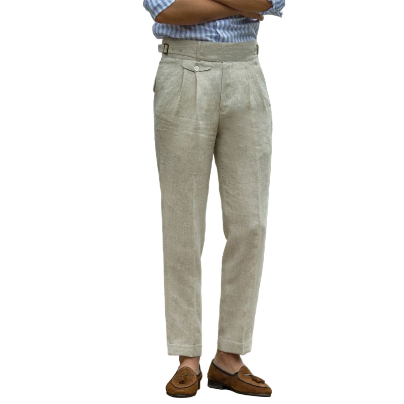 Herre Bukser Slim Fit Høy Midje Lin Pleated Front 0