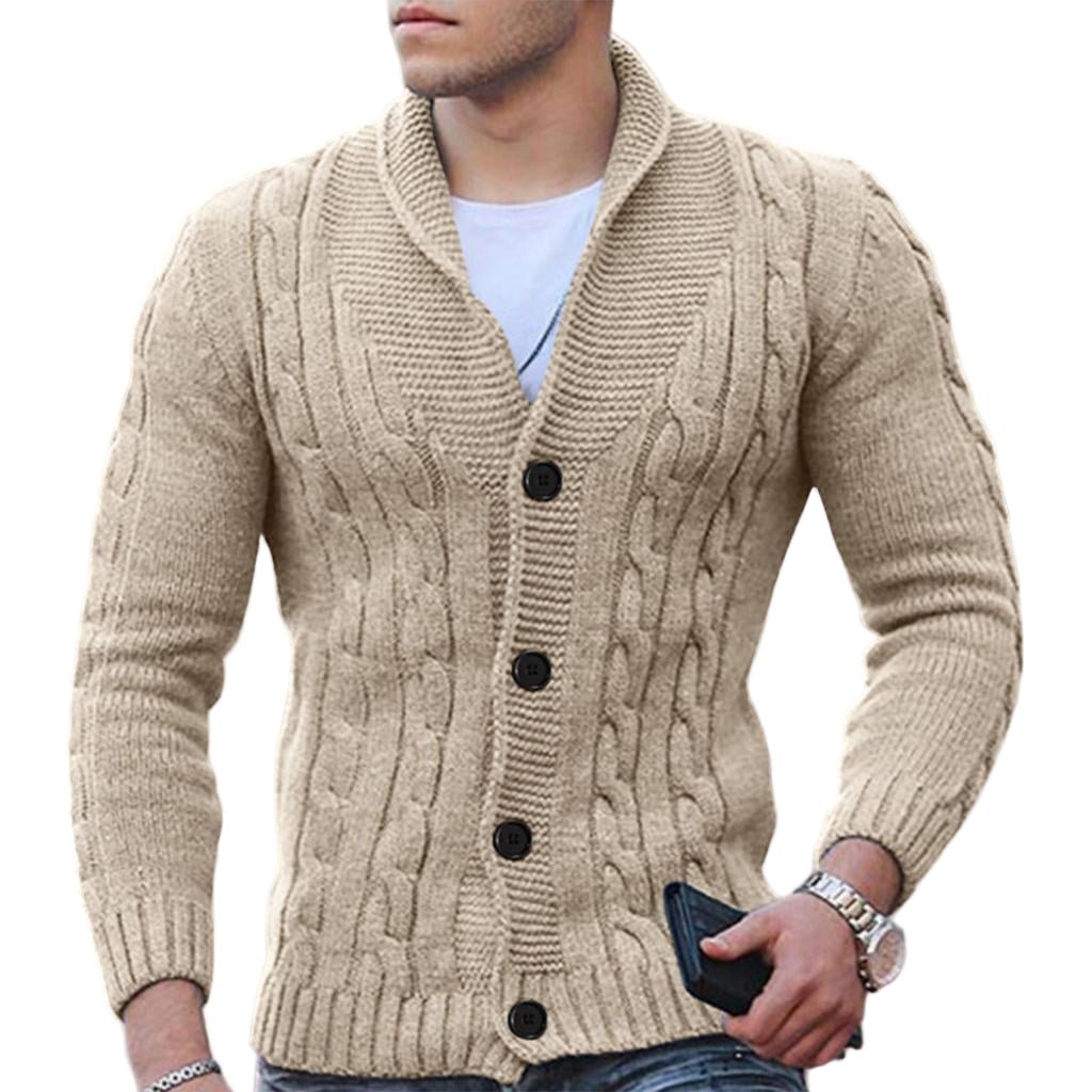 Herre Cardigan Jakke Kabelstrikk Ullblanding med Skjortekrage 0