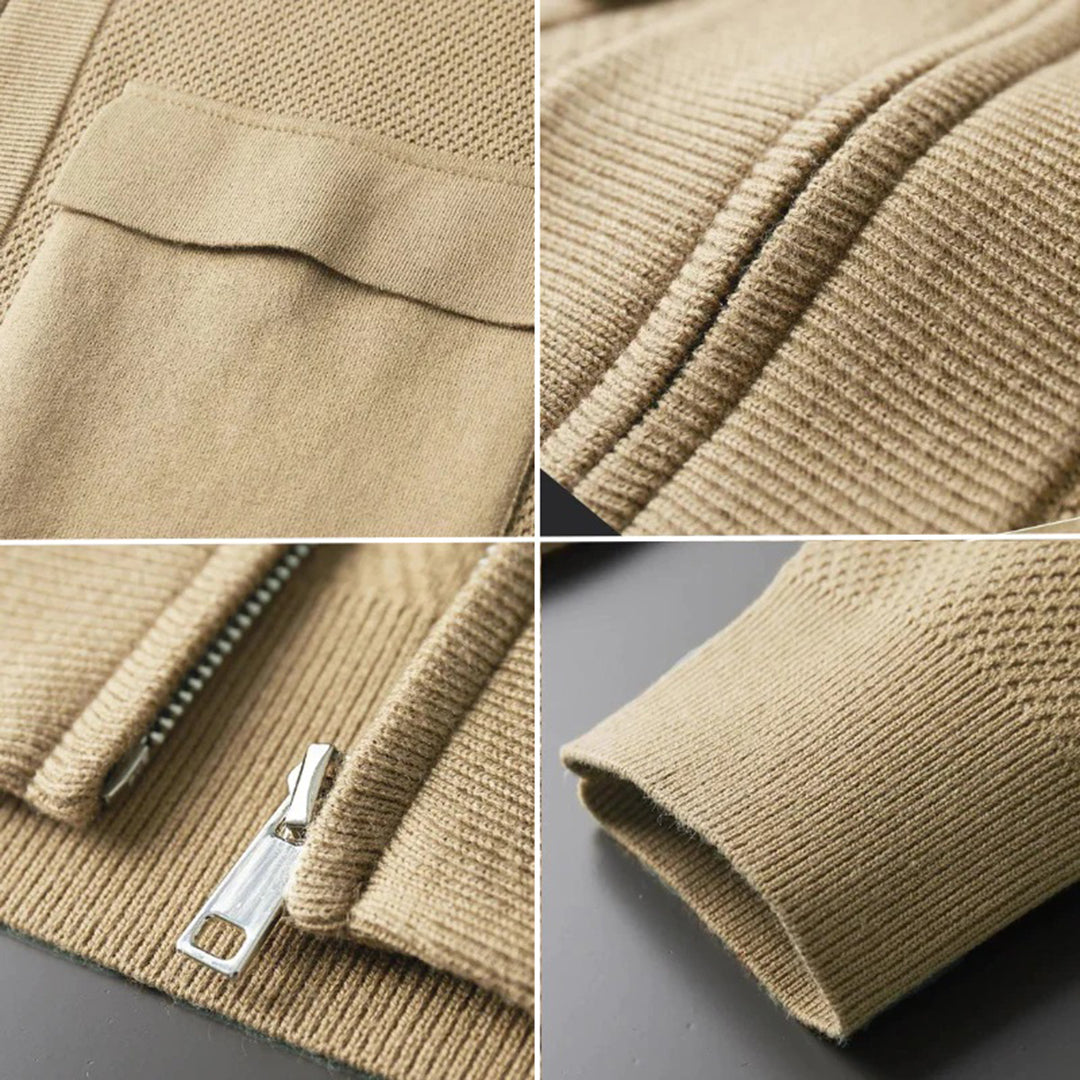 Herre Cardigan Jakke Klassisk Strikket med V-Hals og Lommer 3