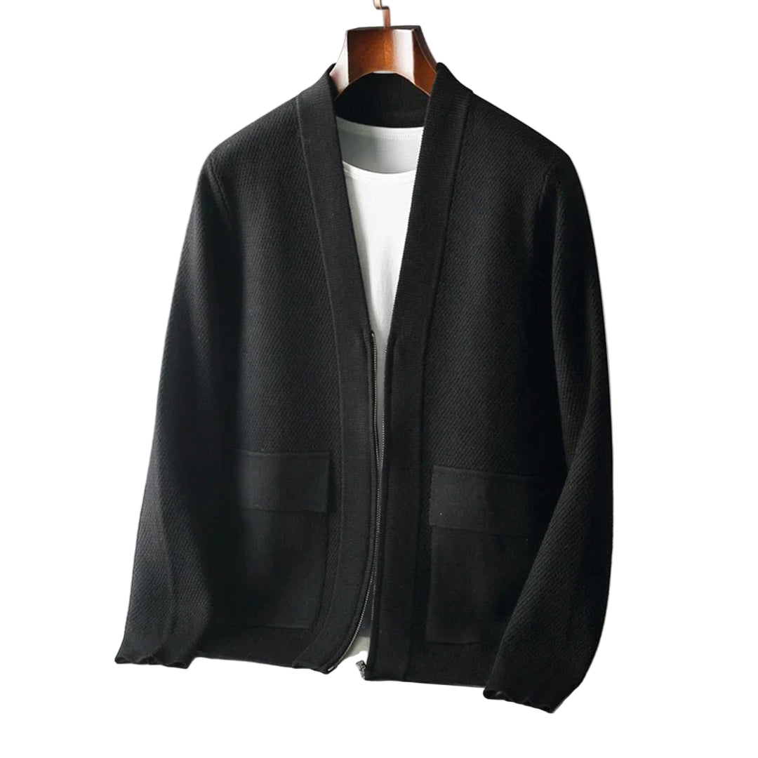 Herre Cardigan Jakke Klassisk Strikket med V-Hals og Lommer 8