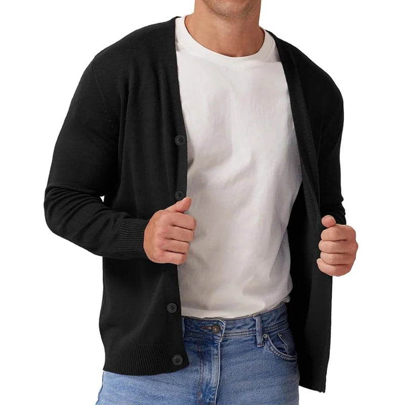 Herre Cardigan Jakke Vintage Langermet V-hals Strikket 1