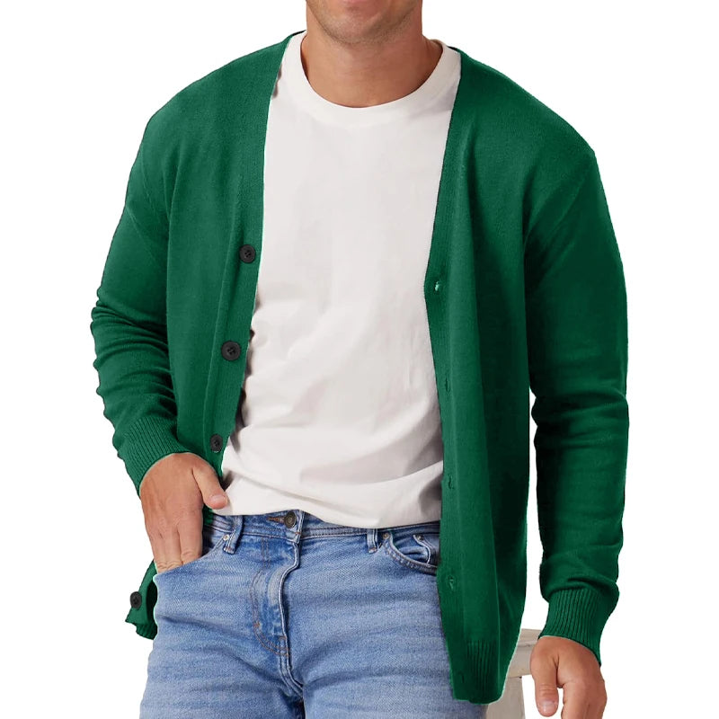 Herre Cardigan Jakke Vintage Langermet V-hals Strikket 10