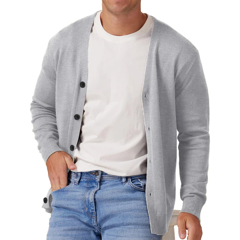 Herre Cardigan Jakke Vintage Langermet V-hals Strikket 2