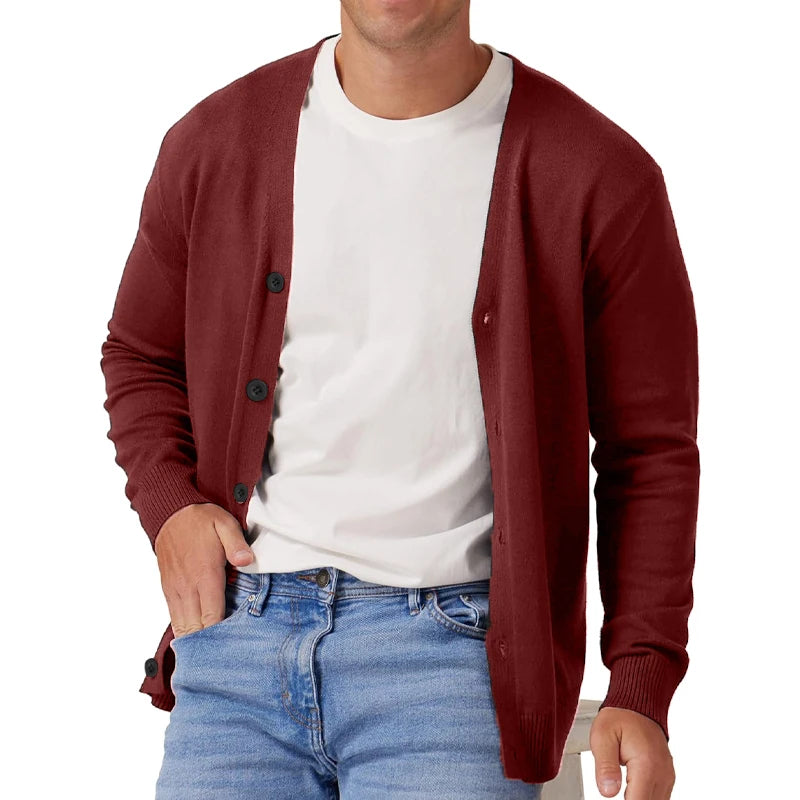 Herre Cardigan Jakke Vintage Langermet V-hals Strikket 3