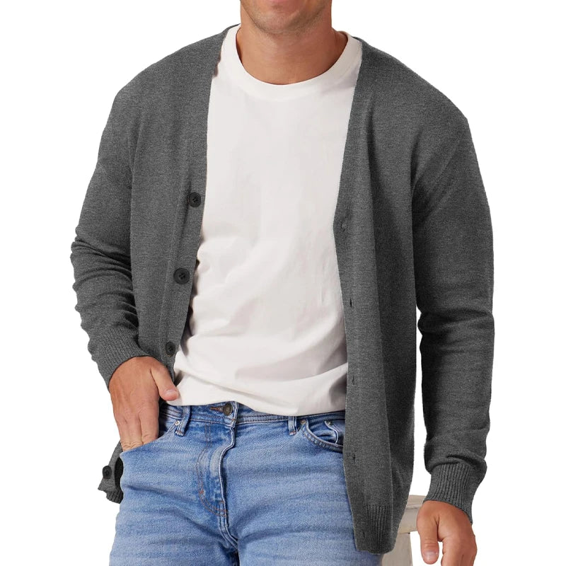 Herre Cardigan Jakke Vintage Langermet V-hals Strikket 4