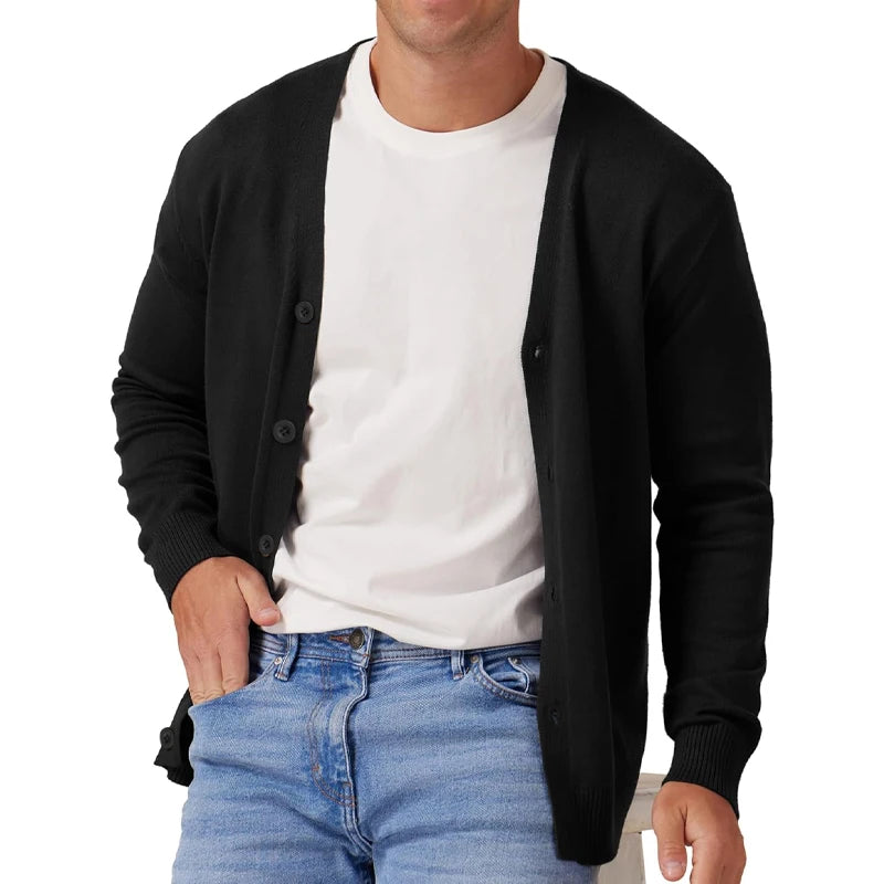 Herre Cardigan Jakke Vintage Langermet V-hals Strikket 6