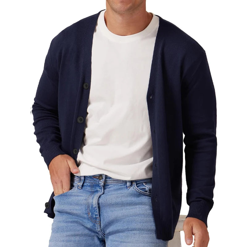 Herre Cardigan Jakke Vintage Langermet V-hals Strikket 7