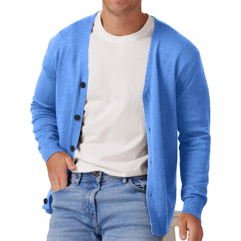 Herre Cardigan Jakke Vintage Langermet V-hals Strikket 8