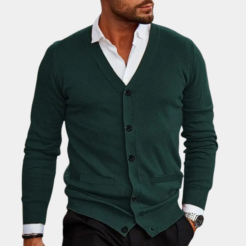 Herre Cardigan med V-hals og Knapper 1