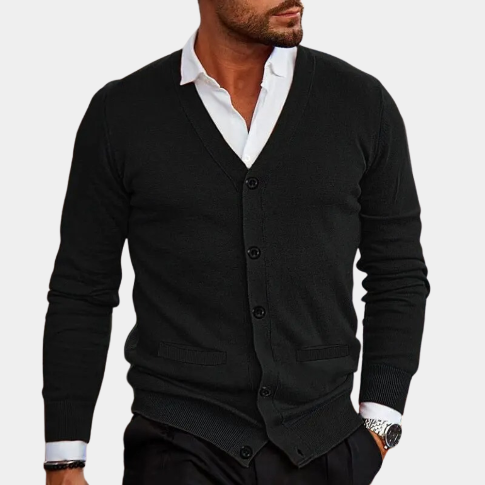 Herre Cardigan med V-hals og Knapper 3