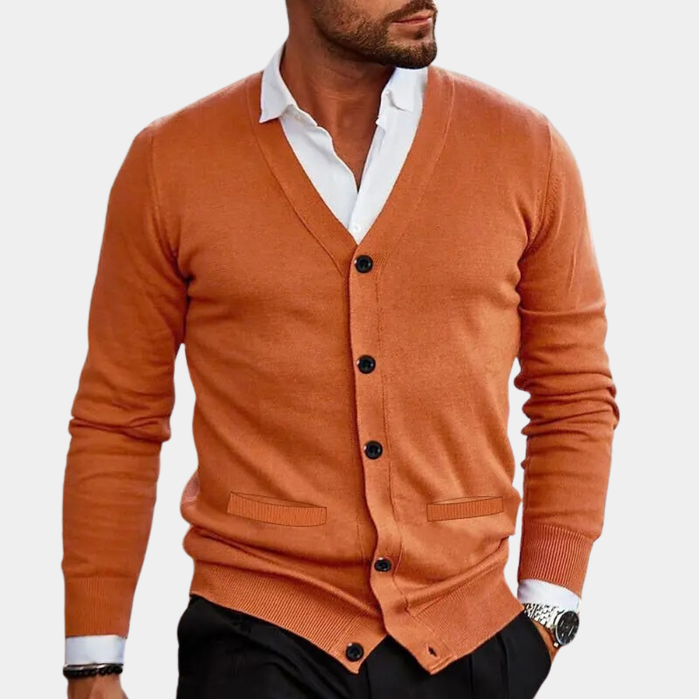 Herre Cardigan med V-hals og Knapper 4