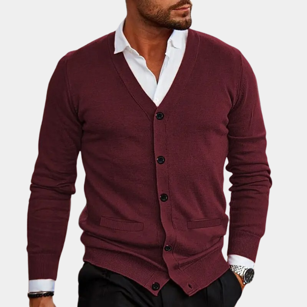 Herre Cardigan med V-hals og Knapper 5