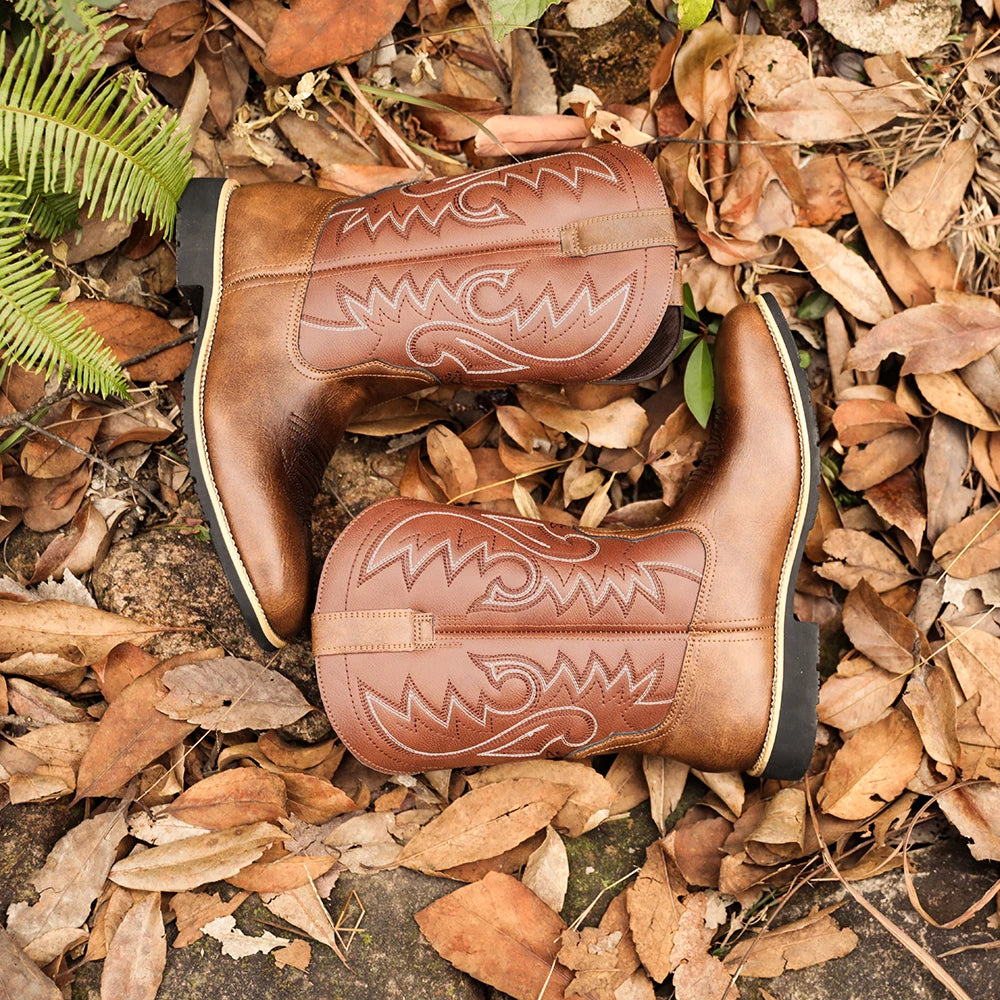 Herre Cowboy Støvler Retro Brodert Lær Høy Design 1