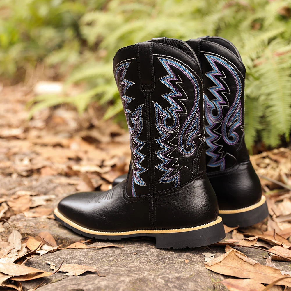 Herre Cowboy Støvler Retro Brodert Lær Høy Design 4