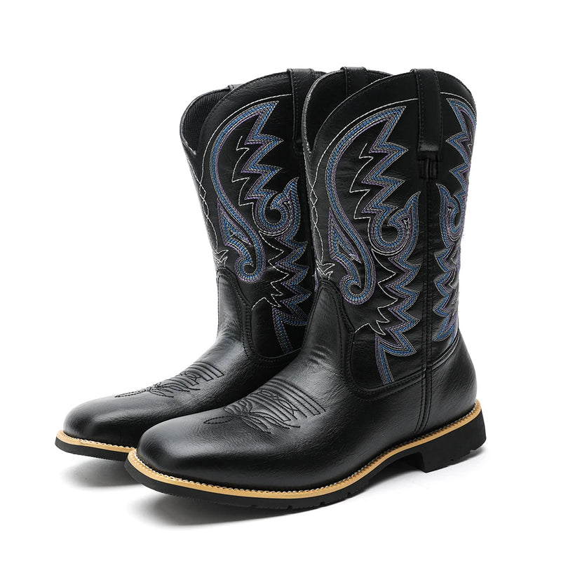 Herre Cowboy Støvler Retro Brodert Lær Høy Design 6