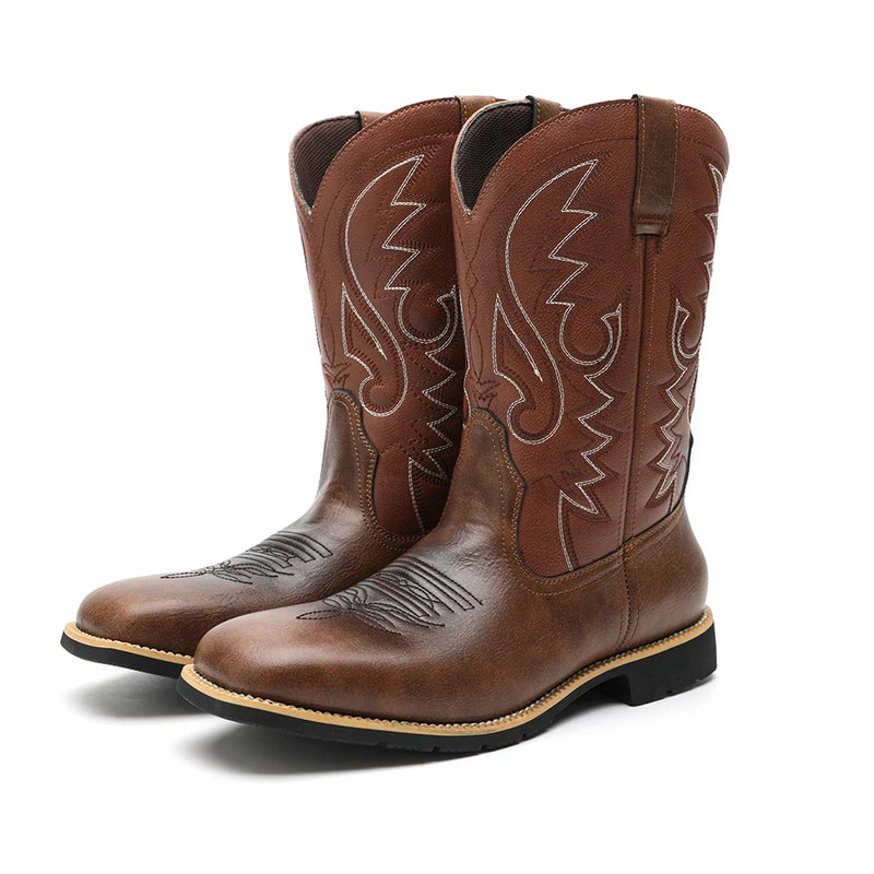 Herre Cowboy Støvler Retro Brodert Lær Høy Design 7