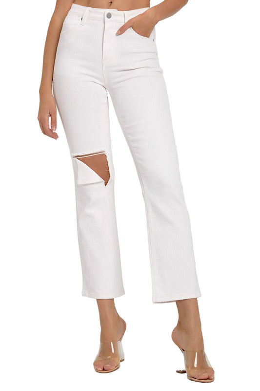 Herre Denim Jeans Avslappet Slitt Hvit 0