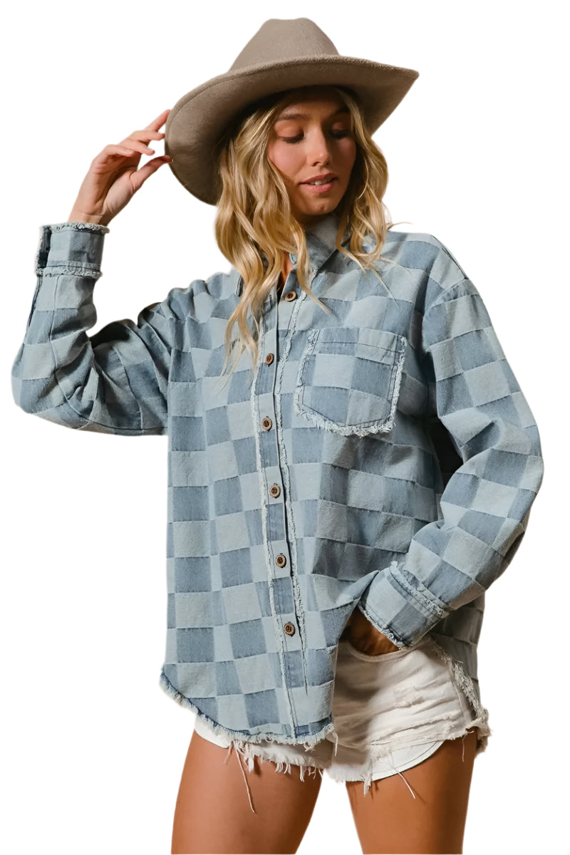 Herre Denim Skjorte Oversized Med Frayed Kante Detaljer 0
