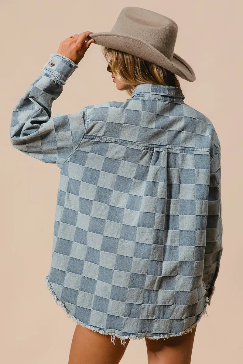 Herre Denim Skjorte Oversized Med Frayed Kante Detaljer 2