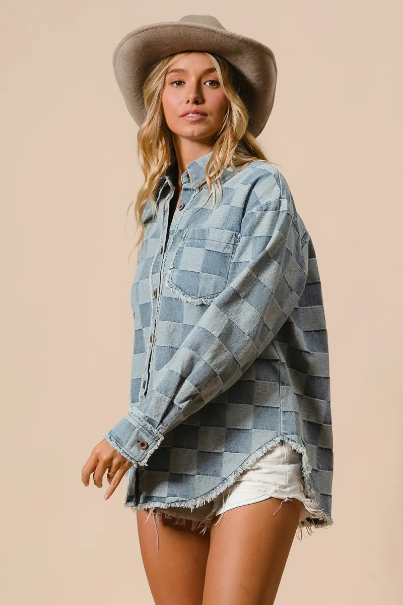 Herre Denim Skjorte Oversized Med Frayed Kante Detaljer 3