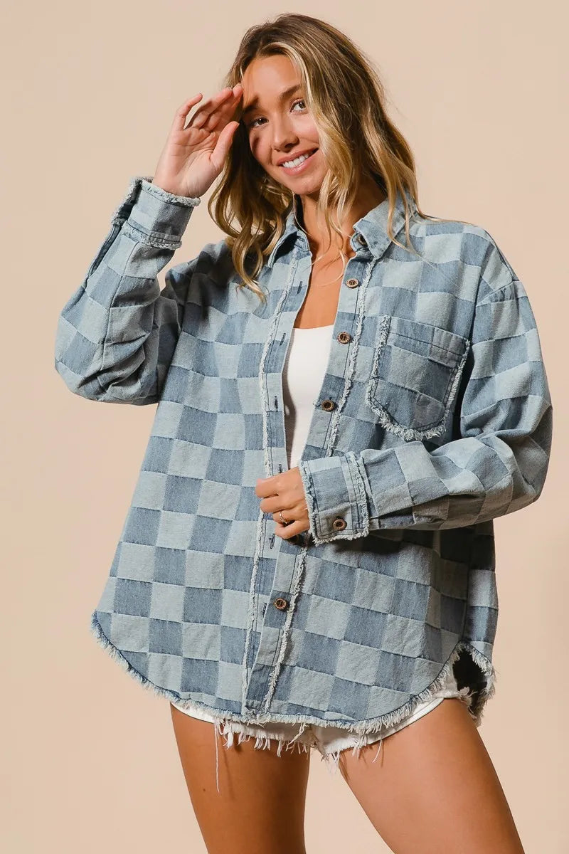 Herre Denim Skjorte Oversized Med Frayed Kante Detaljer 4