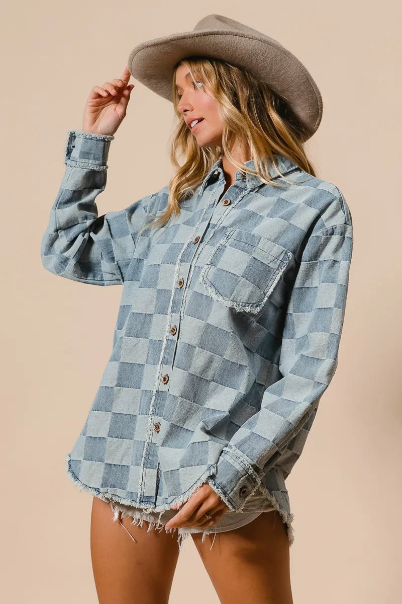 Herre Denim Skjorte Oversized Med Frayed Kante Detaljer 6