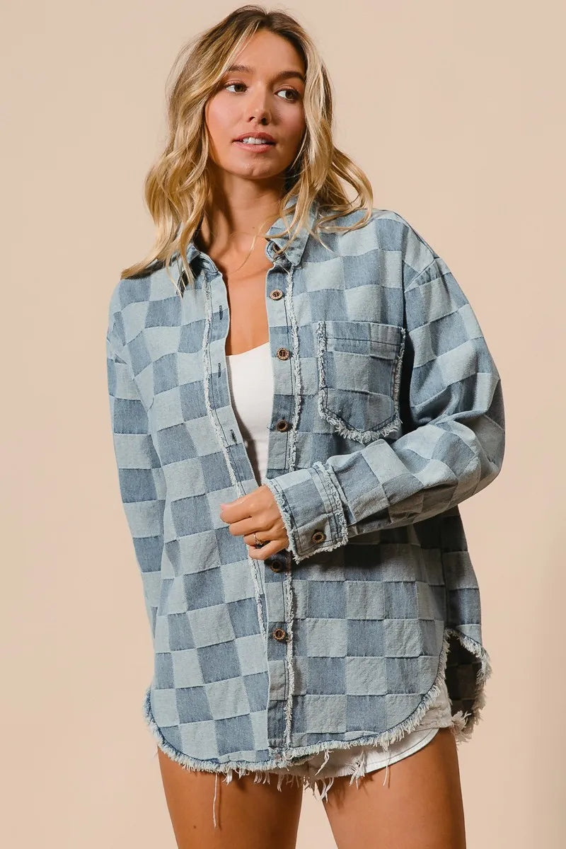 Herre Denim Skjorte Oversized Med Frayed Kante Detaljer 7