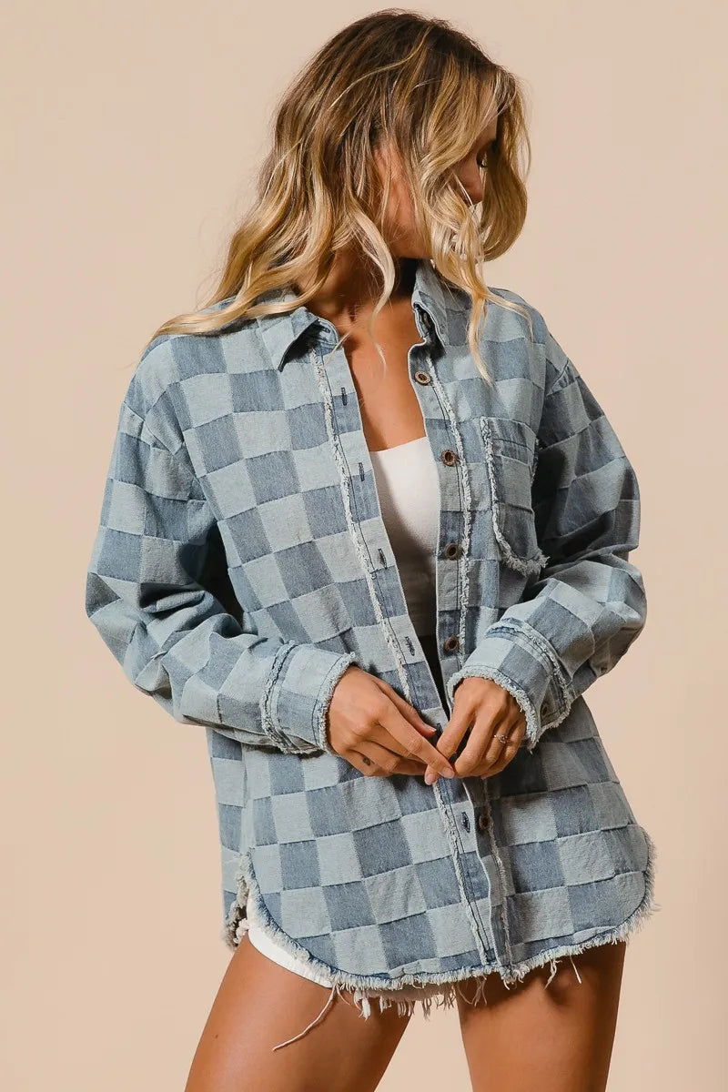 Herre Denim Skjorte Oversized Med Frayed Kante Detaljer 8