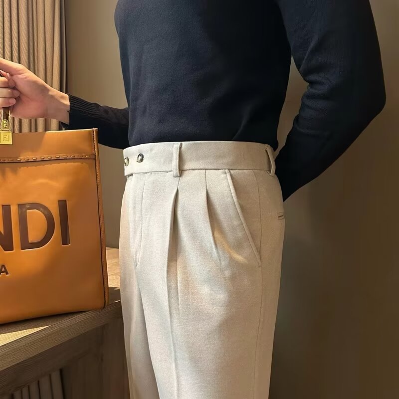 Herre Dressbukser Ullblanding Skreddersydd Passform Høy Midje 3