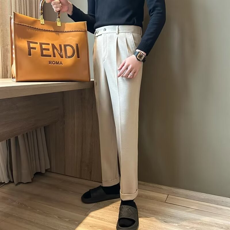 Herre Dressbukser Ullblanding Skreddersydd Passform Høy Midje 4