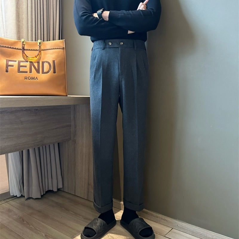 Herre Dressbukser Ullblanding Skreddersydd Passform Høy Midje 5