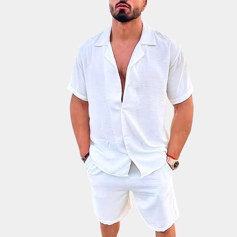 Herre Ensemble Kortermet Skjorte og Shorts i Lin 1