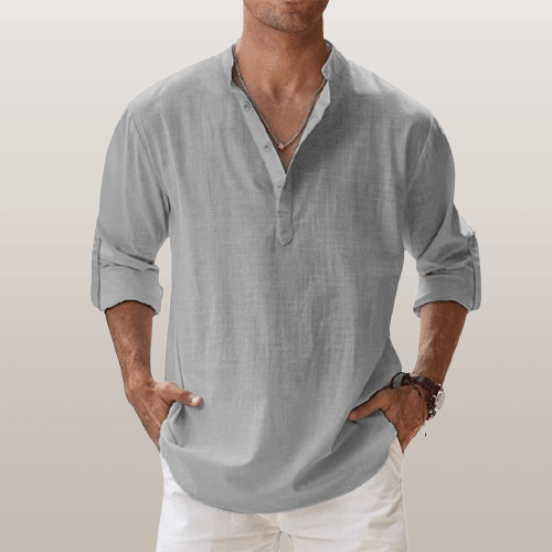 Herre Henley Skjorte Linstoff Langermet 10