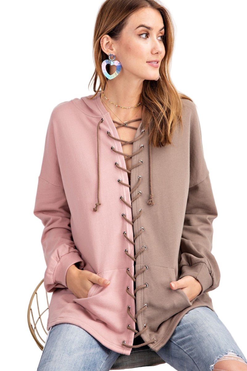 Herre Hoodie Fargeblokk Terry Strikket Mocha 0