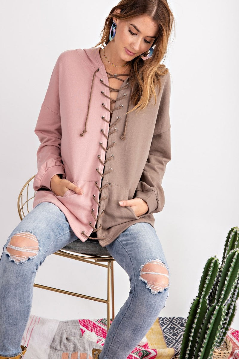 Herre Hoodie Fargeblokk Terry Strikket Mocha 2