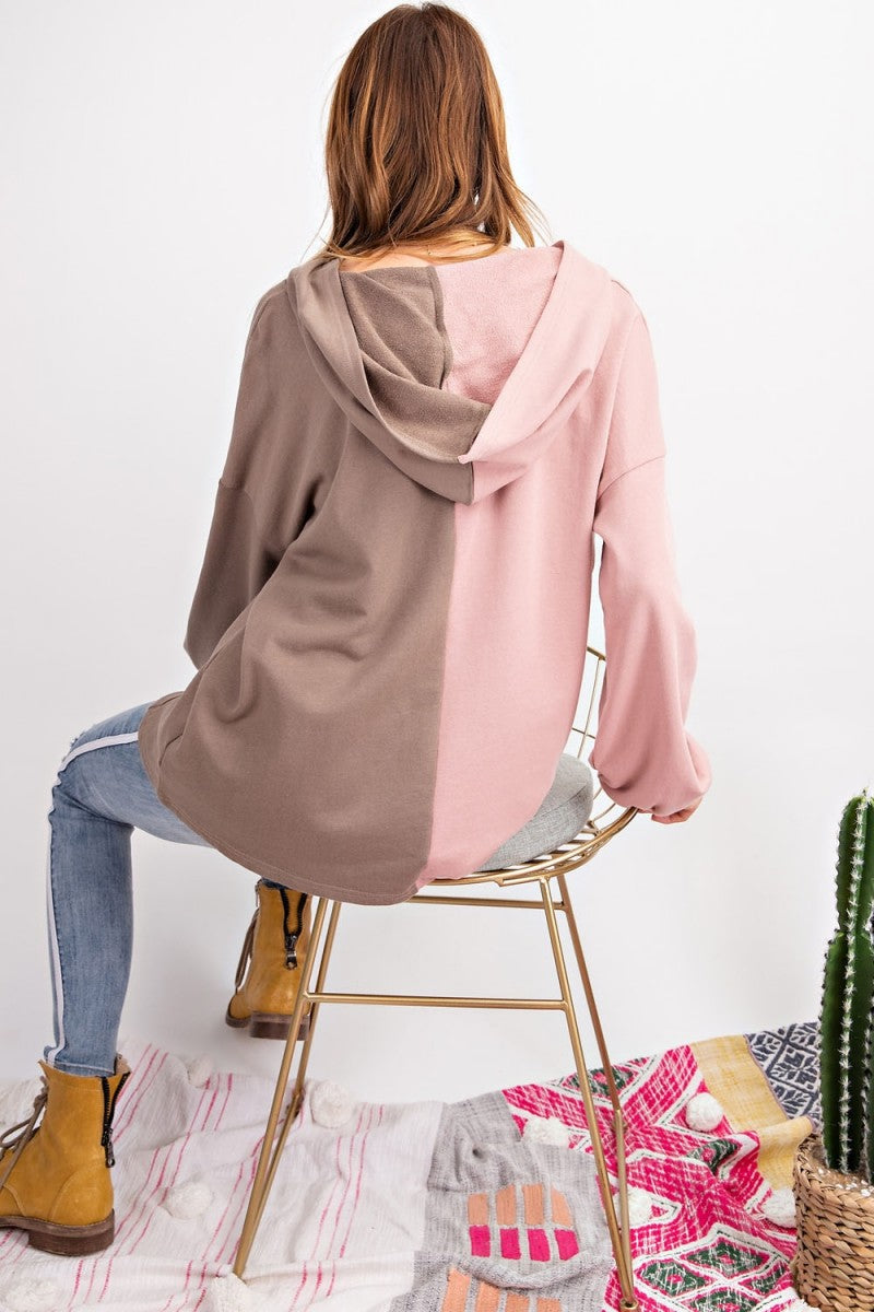 Herre Hoodie Fargeblokk Terry Strikket Mocha 3