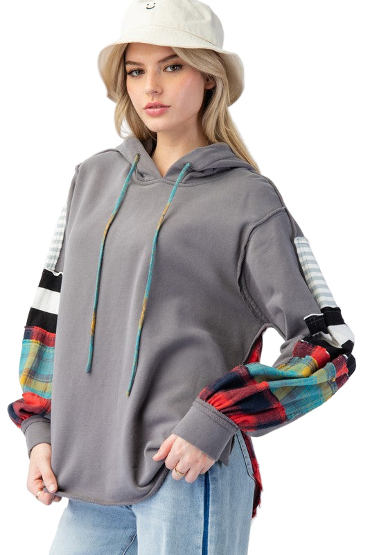 Herre Hoodie med Ruter i Terry Strikket Materiale 0