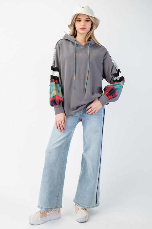 Herre Hoodie med Ruter i Terry Strikket Materiale 1