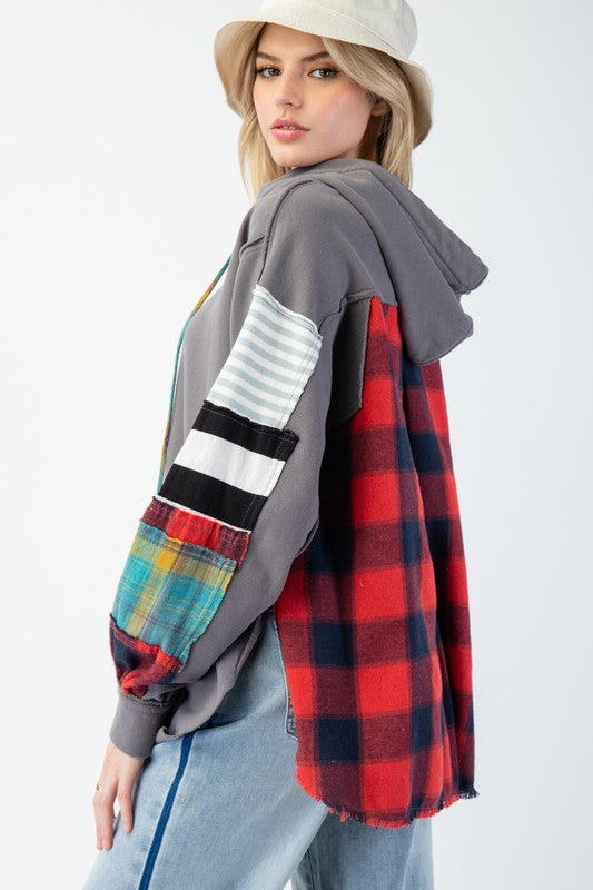 Herre Hoodie med Ruter i Terry Strikket Materiale 3