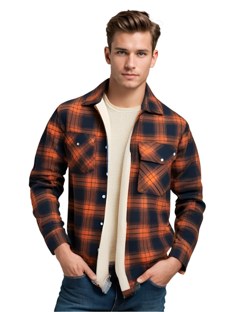 Herre Jakke Fleeceforet Rutet Design med Knapper 0
