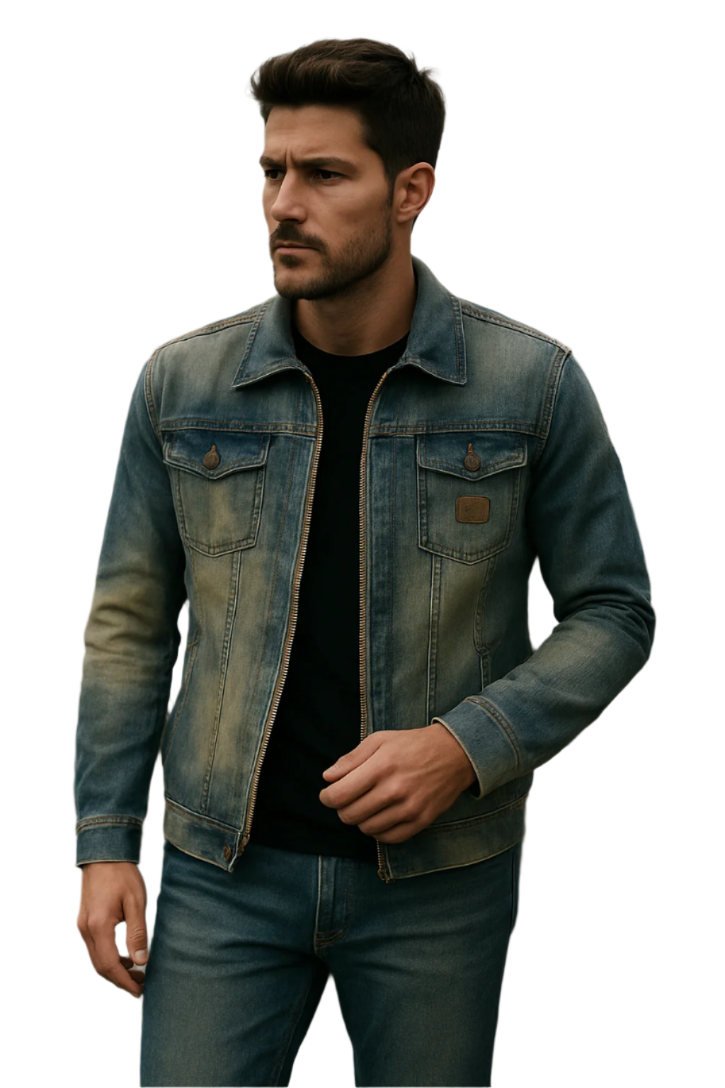 Herre Jakke Spijkerjakke med Knapplukking og Brystlommer i Solid Denim 0