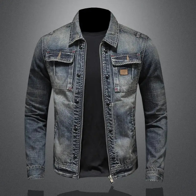 Herre Jakke Spijkerjakke med Knapplukking og Brystlommer i Solid Denim 2